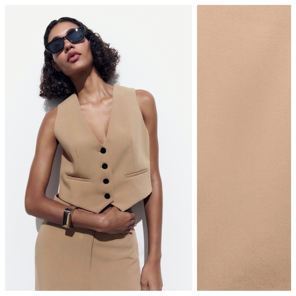 NWOT Zara Tan Tailored V-Neck Vest. Size M.